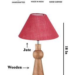 Devansh Pink & Brown Frustum Shaped Wooden Table Lamp-picture-19