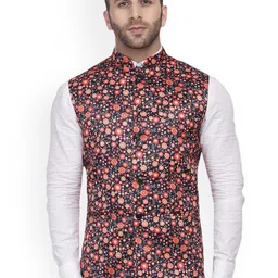 VEERA PARIDHAAN Satin Printed Mandarin Collar Nehru Jacket-39