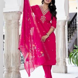 AARAGANA Women Pink Kurta Sets-image-26