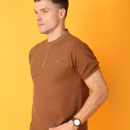 V-Mart Men Solid Mandarin Collar Cotton T-shirt-image-11