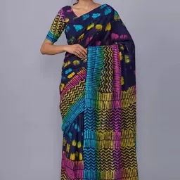 KIAARON Linen Blend Block Print Saree-49
