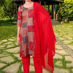 DUMMY SHAPE Women Ethnic Motifs Printed Regular Kurta with Trousers & Dupatta-picture-14