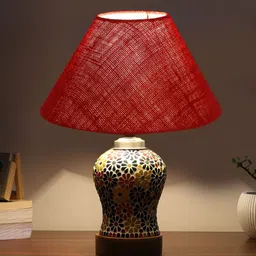 Aura Maroon Frustum Shaped Wooden Table Lamp-picture-17