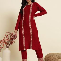KREW Maroon Pure Wool Kurta Sets-image-96