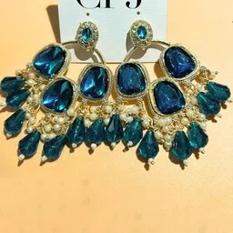 Crown Fabulous Jewellery Gold-Plated Artificial Stones Studded & Beaded Drop Earrings-55