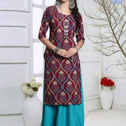 KALINI Women Printed Patchwork Floral Crepe Kurta-image-11