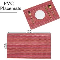 Dakshya Industries 4Pcs Red Striped Rectangle Shape Table Placemats image 3
