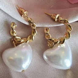 Lady Raiment Gold Plated Pearls Studded Heart Shaped Drop Earrings-50