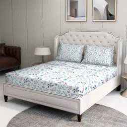 BOMBAY DYEING Blue & White Floral 164 TC Bedsheet with 2 Pillow Covers-picture-35