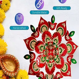Kala Samarpan Red & Green Leaf Rangoli Sticker With Centerpiece image 4