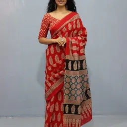 Craft Musium Floral Pure Cotton Bagru Saree-image-99
