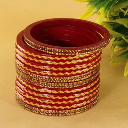 ZULKA Set Of 12 Lac Zircon Diamond & Beads Bangles-40