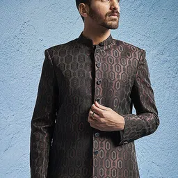VASTRAMAY Self Design Mandarin Collar Slim Fit Bandhgala Blazers-image-87