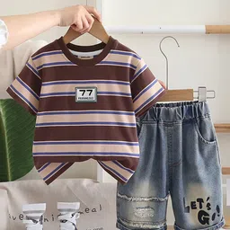 INCLUD Boys Striped Round Neck Short Sleeves T-Shirt With Shorts-image-36