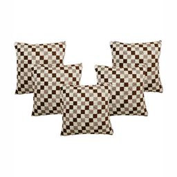 Saral Home Brown & Off White 5 Pieces Checked Square Cushion Covers-13