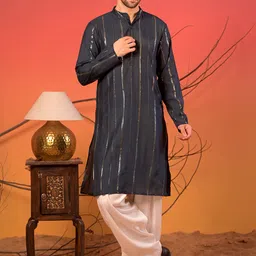 Rangkathaa Men Embroidered Regular Sequinned Pure Silk Kurta with Pyjamas-picture-12