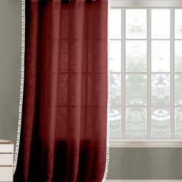 THE LINEN COMPANY Maroon & White Cotton Sheer Door Curtain-image-10