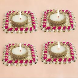 GADINFASHION Gold-Toned & Pink 4 Pieces Metal Candle Holders-image-58