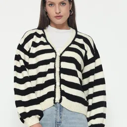 Sugercandy Women Striped Woollen Cardigan-image-42