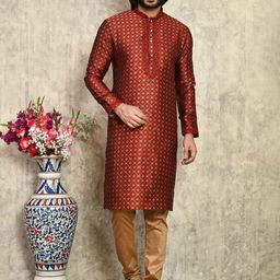 RANAK Geometric Woven Design Mandarin Collar Straight Kurta With Churidar-image-71