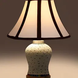 Devansh White & Black Textured Wooden Frustum Shaped Table Lamp With Mosaic Glass Base image 2