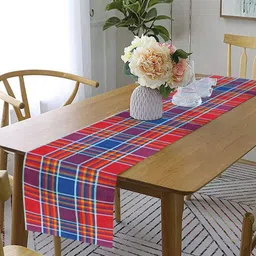 Lushomes Red & Blue Checked Pure Cotton Rectangular Table Runner image 1
