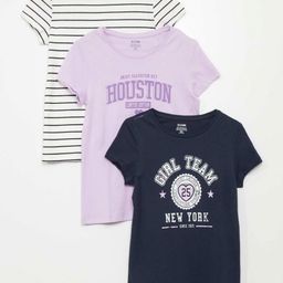 KIABI Girls Pack Of 3 Typography Printed Pure Cotton T-shirt-image-36