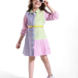 Hola Bonita Girls Striped Belted Shirt Dress-image-76