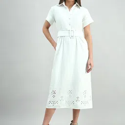 PowerSutra Cotton Schiffli Shirt Dress With Belt-image-34