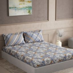 DDecor Blue & White 144 TC Bedsheet with 2 Pillow Covers-picture-28