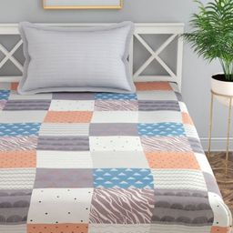 Florida White & Orange Geometric 200 TC Single Bedsheet with 1 Pillow Covers-image-13