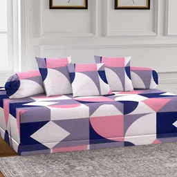 Arrabi 6-Pcs White & Blue Printed Cotton Diwan Set-31