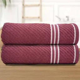 Myntra Elegant Homes Maroon And White 2 Pieces Cotton 400 GSM Bath Towels-image-30