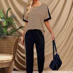 Moda Rapido Striped Round Neck T-Shirt With Trousers Co-Ords-picture-6