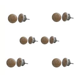 Indianshelf 6-Pcs White & Brown Floral Printed Ceramic Knobs-21