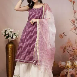 Stylum Women Leheriya Printed Regular Pure Cotton Kurta with Sharara & With Dupatta-41