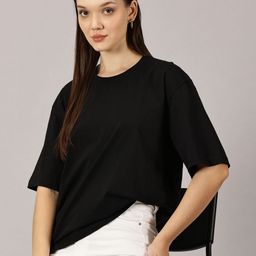 Rodzen Women Solid Round Neck Pure Cotton Oversized T-shirt-image-96