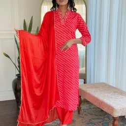 THE52 Women Striped Regular Kurta with Trousers & With Dupatta-image-12
