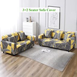 HOKIPO Abstract Grey Print 5 Seater Fully Covered Stretchable Sofa Cover-image-57