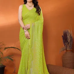 AMRUTKALA SAREES Floral Print Gotta Patti Saree With Blouse Piece-55