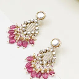 BeAbhika Gold-Plated Circular Shaped Kundan & Pearls Chandbalis Earrings-11
