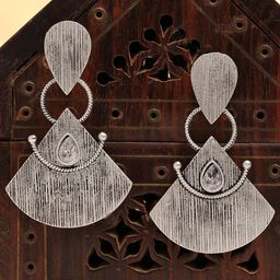 KARATCART Silver-Plated Engraved Tribal Oxidised Drop Earrings-47
