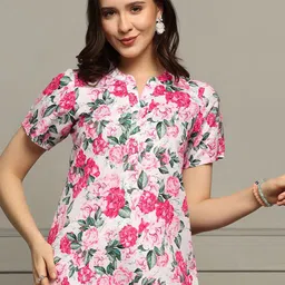 Moda Rapido Women Floral Printed Mandarin Collar Top-image-99