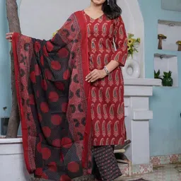 KALINI Women Ethnic Motifs Printed Regular Pure Cotton Kurta with Trousers & With Dupatta-26