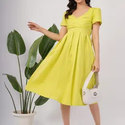 Deshi Girl Women V-Neck Smocked Puff Sleeve Fit & Flare Dress-image-31