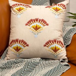 hom&us Cream-Coloured & Orange Ethnic Motifs Square Cushion Covers-13