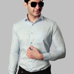 UR ETHICS Men Blue Self Design Slim Fit Premium Semiformal Shirts-picture-33