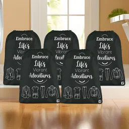Aura Black 5 Pieces Printed Foldable Water Resistant Multi-Utility Laundry Bags-2