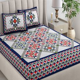 tundwal's Blue & White Printed Pure Cotton 210 TC King Bedsheet Sets - 2.28 m x 2.74 m-image-77