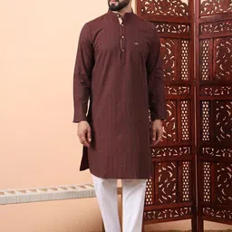 Latest Chikan Garments Striped Woven Design Mandarin Collar Straight Kurta-picture-49